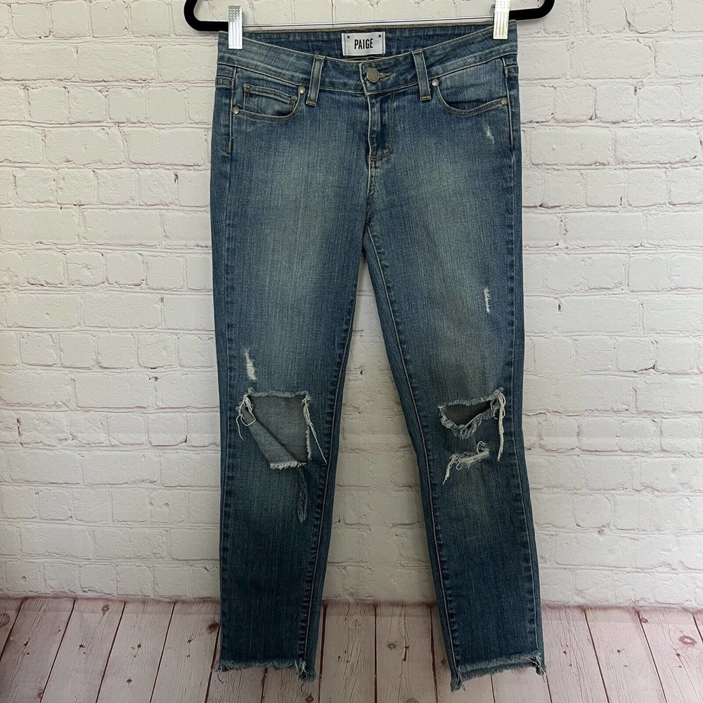 Paige Verdugo Women's Distressed Ripped Low Rise Frayed Hem Boho Jeans - Size 26
